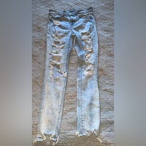American Eagle Outfitters Light Blue Distressed Straight Leg Jeans